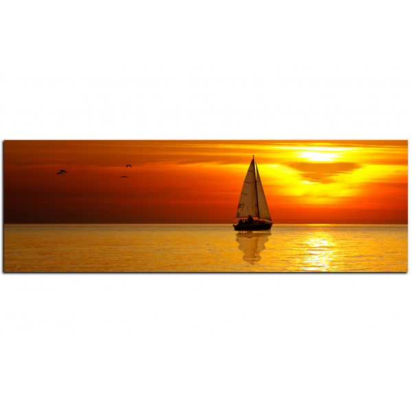 Obraz na plátně - Loď při západu slunce - panoráma